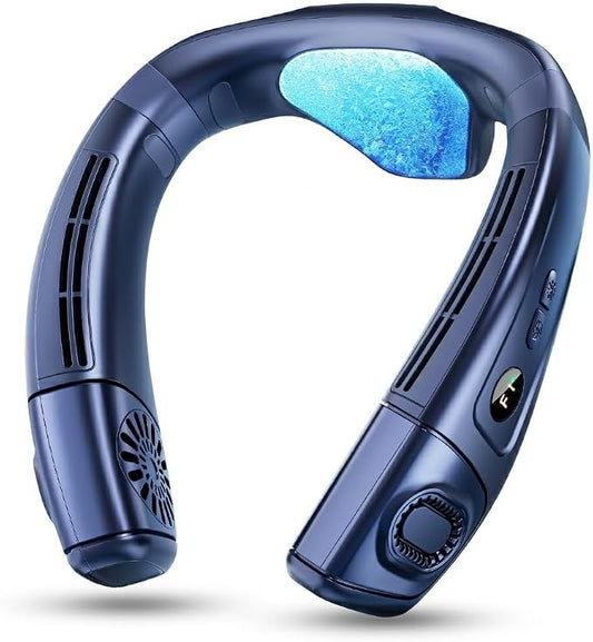 Portable Neck Air Conditioner, Upward & Downward Back Airflow Wearable Fan, Large Cooling Plate, 6000mAh Battery, Lightweight Bladeless Neck Fan for Golf, Travel, Outdoor Work (Blue)