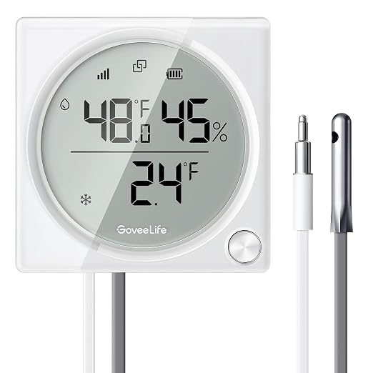 GoveeLife WiFi Refrigerator Thermometer Hygrometer Pro with 2 in 1 Alarm, Monitor Sensor for Freezer, Wireless Digital Freezer Temperature Humidity with App Alert, LCD Display(Gateway Not Included)
