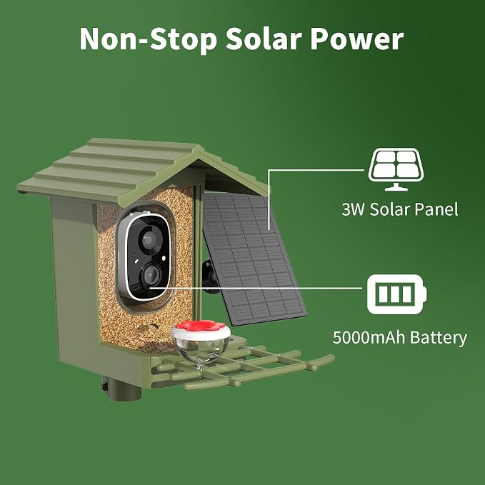 Smart Bird Feeder with Camera, Bird House with Camera Solar Powered Bird Feeder for Outside, AI WiFi Video Bird Feeder Camera Built-in Live Wireless Outdoor Bird Lover Women
