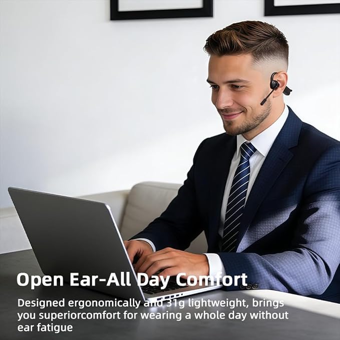 AYI Air Conduction Open Ear Headphones with 270° Rotating External Microphone Bluetooth Headset Smart ENC Call Noise Canceling Dual Device Pairing Ergonomic Fit for Office Driving Sports-Black