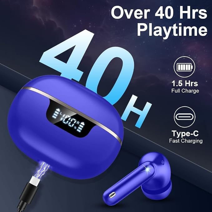 Jxrev Wireless Earbuds Bluetooth 5.4, 50H Playtime IP7 Waterproof Earphones with 4 ENC Mics, HiFi Deep Bass, LED Display Fast Charging, 2026 in-Ear Headphones for Sports & Outdoor