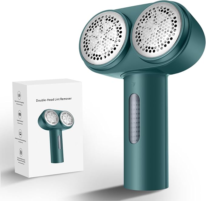 Fabric Shaver, Handzee Electric Lint Shaver, Dual Motor Sweater Shaver, Fabric Pilling Remover, Powerful 2 Gear 6-Leaf Blades, Portable Defuzzer Clothes Fuzz Remover for Sweater Furniture (Green)