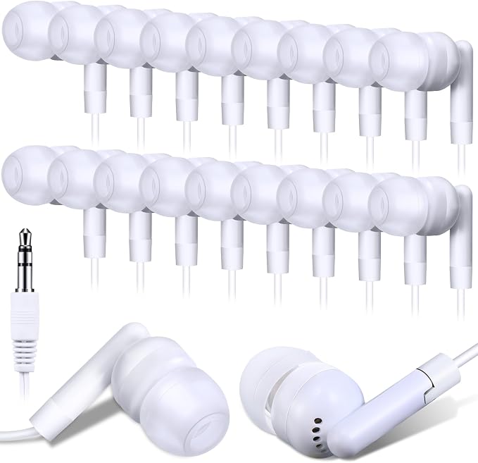 Kanayu 500 Pack Wired Earbuds Bulk for Classroom Ear Headphones Wired Basic Student Earbuds No Microphone with 3.5MM Jack for Class Laptop School Library, Individually Bagged (White)