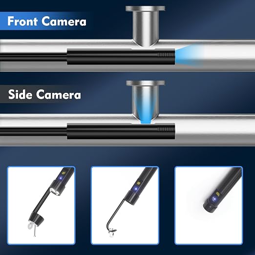 50FT Dual Lens Endoscope Camera with Light, 4.3" Borescope Support 1080P Photo/Video, IP67 Waterproof with 8 LED Lights, Semi-Rigid Inspection Snake Cable for Pipe, Engine & HVAC