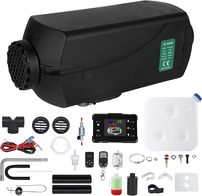 12V 8KW Diesel Air Heater,With Muffler No-Punching 9L, Portable Diesel Heater With Knob Switch Tank，Remote Control and Lcd Display Diesel Heater for Car Rv Trailer Van Boat