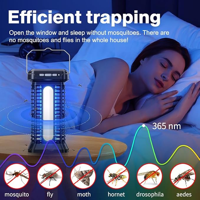 Syluris Bug Zapper Outdoor Indoor, Upgraded 3 in 1 Solar Mosquito Zapper Portable Rechargeable with LED & Control Auto On/Off, Waterproof Fly Zapper for Patio, Backyard, Farm, Kitchen, Living Room