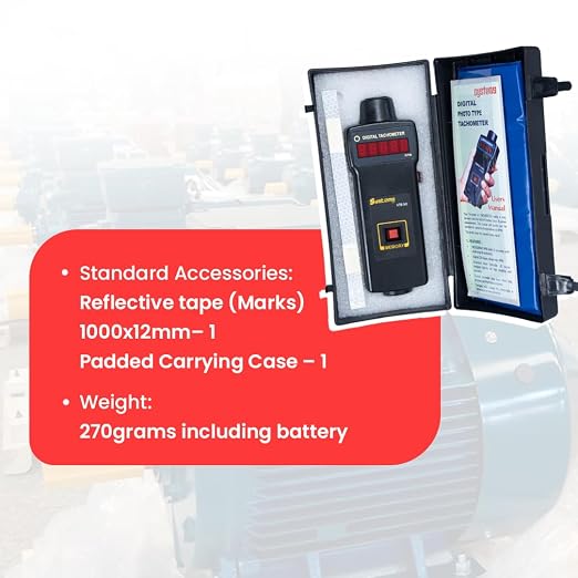 HTM-560 Non-Contact Digital Tachometer Offers Accurate and Easy-to-use RPM, Memory Recall, a Laser Tachometer, a Low Battery Indicator, and is a Non-Contact Tachometer.