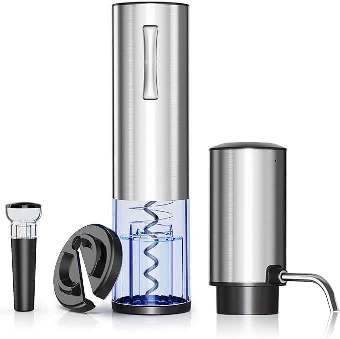 Rechargeable Electric Wine Opener Set, 4-in-1 Father Day Gift for Dad with Automatic Corkscrew, Aerator Pourer, Vacuum Stoppers & Foil Cutter, Ideal for Home Bar, Gifts for Women/Men