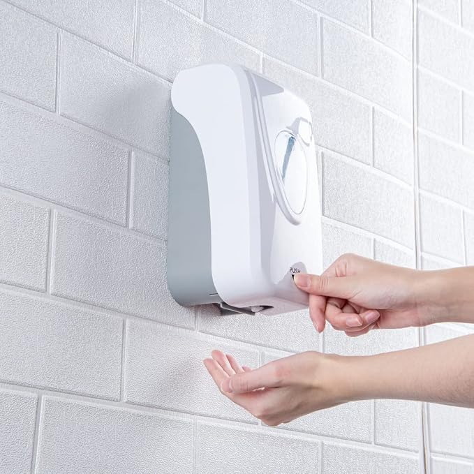 Restaurantware Clean Tek Professional 33 Ounce Manual Soap Dispenser 1 Wall-Mountable Soap Dispenser - For Gel Or Liquid Soap White Plastic Soap Dispenser Push Mechanism Transparent Tank