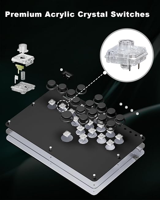 Haute42 Leverless Controller Arcade Stick: Haute42 R16 Black Leverless Controller with Rims,Premium Black Leverless Controller with Crystal Low-Profile Switch for PC/PS4/Switch Game,Support Hot Swap & SOCD