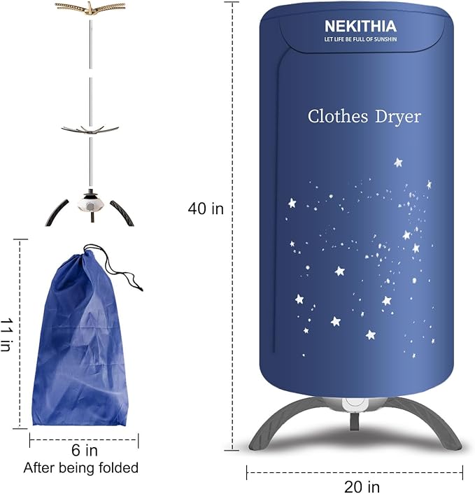Portable Clothes Dryer, 900W Fast Drying & Large Load Capacity for Laundry and Shoes - Compact Mini Dryer Machine for Travel, Apartments, RV, Dorm Blue