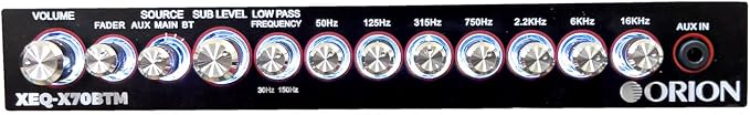 Orion XEQ-X70BTM 7-Band Graphic Equalizer W/Bluetooth -Marine Grade IPX5 Rated, Subwoofer Control, Front 3.5mm AUX Input, Rear RCA, High Level Speaker Input, Half-DIN Size for Boats, ATVs, UTVs, Cars