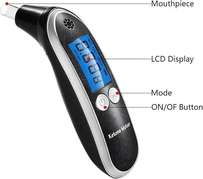 Ketone Meter & Breath Analyzer - Portable, Professional Home Breath Ketosis Meter Advanced Ketosis Breath Tester with 10 Mouthpieces | Breath Ketone Testing for Keto Tracking