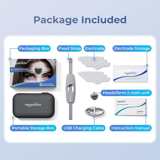 HeadaTerm-2 Migraine Relief Device e-TNS Technology Rechargeable Head Cap Treatment for migraine and Headache, Drug-Free, Clinically Proven, Fast-Acting, No Side Effects (1* HeadaTerm 2 +6*Electrodes)