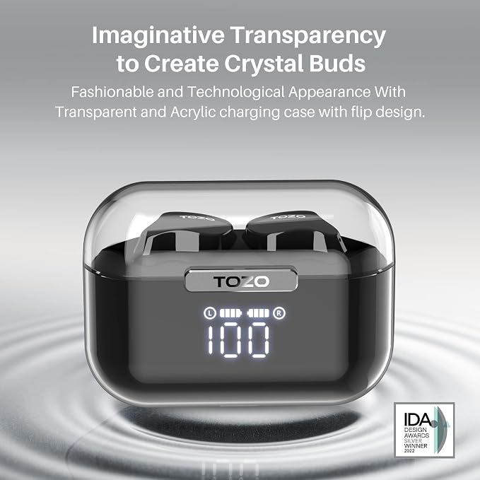 TOZO T18 AI Translation Wireless Earbuds Real-Time, IPX8 Waterproof Bluetooth Headphones, 4 Mic Clear Calls, 80H Playtime, Wireless Charging Case, Stereo Bass, 32 Customized EQ via App