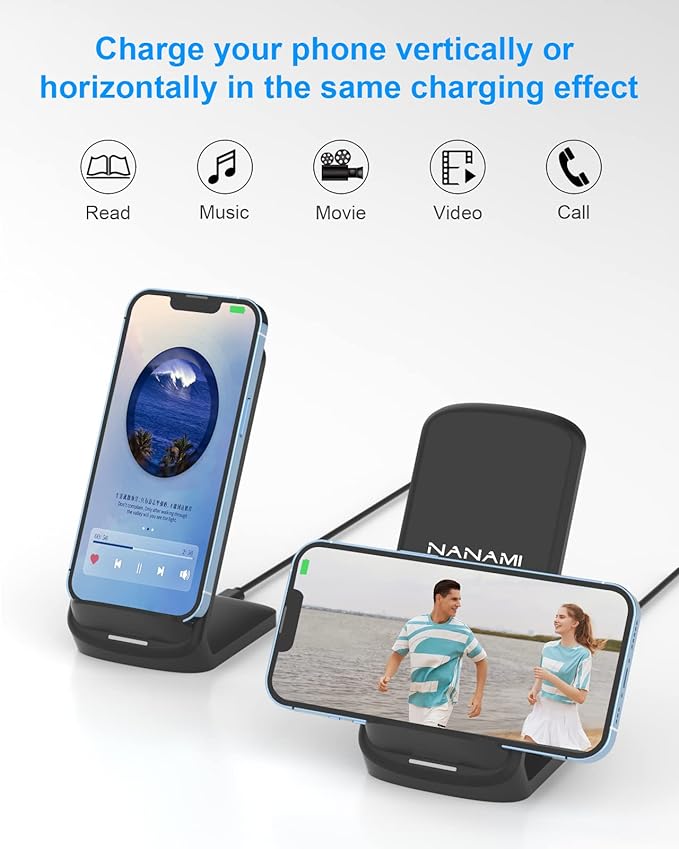 NANAMI Fast Charger for Samsung Galaxy Watch 6/5/4/3, Stand for Galaxy S24/S24+/S24 Ultra/S23/S22/S21/S20, Buds Pro, Wireless Charging Stand for iPhone 16/15/15 Pro/15 Plus/15 Pro Max/14/14 Pro/13/12