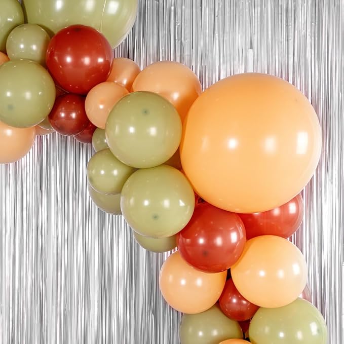 Restaurantware-Balloonify Balloon Garland Set, 1 Party Decoration Kit - 124 Balloons, With Chain, Brown, Beige, & Green Latex Balloon Arch Kit, Includes Glue Dots And Ribbon