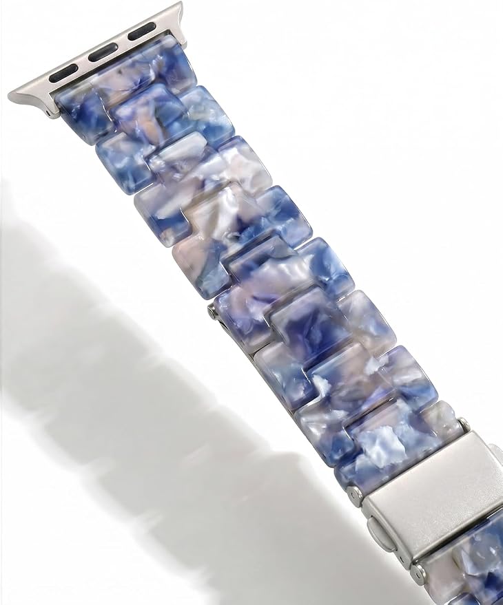 V-MORO Resin Bands Compatible with Apple Watch Series 11/10/9/8/7 Band 40mm/41mm Lightweight Fashion Strap Bracelet with Starlight Buckle for iwatch Series SE/6/5/4/3/2/1(Pearlized Blue,38/40/41/42mm)