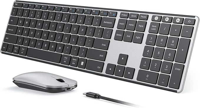 seenda Wireless Bluetooth Keyboard and Mouse Combo, SKM64-3 Rechargeable Slim Quiet Keyboard Mouse, 3 Multi-Device Connection, Compatible for Windows 11/10 PC Laptop Mac MacBook iPad, Black Silver