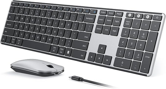 seenda Wireless Bluetooth Keyboard and Mouse Combo, SKM64-3 Rechargeable Slim Quiet Keyboard Mouse, 3 Multi-Device Connection, Compatible for Windows 11/10 PC Laptop Mac MacBook iPad, Black Silver