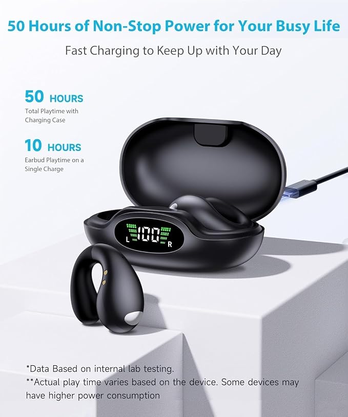 Boytond Ultra Open Ear Earbuds - Ergonomic Clip-On Earbuds, Small Bone Conduction Over-The-Ear Headphones with Waterproof Design, Perfect Running Headphones for Sports and Fitness, Onyx Black
