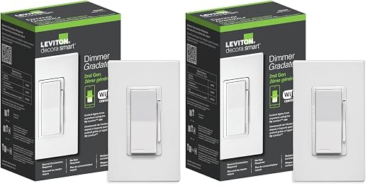 Leviton Decora Smart Dimmer Switch, Wi-Fi 2nd Gen, Neutral Wire Required, Works with Matter, Alexa, Google Assistant, Apple Home/Siri, Wired or Wireless 3-Way, D26HD-1RW, White (Pack of 2)
