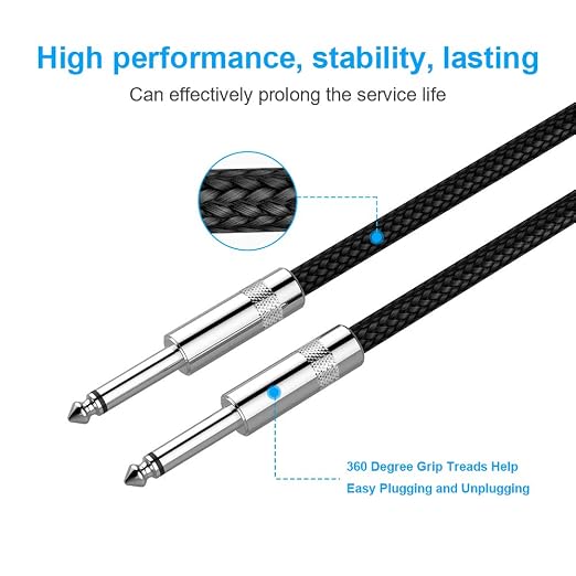 New Bee Guitar Cable 10 ft Electric Instrument Cable Bass AMP Cord 1/4 Straight to Straight for Electric Guitar, Bass Guitar, Electric Mandolin, Pro Audio, Black