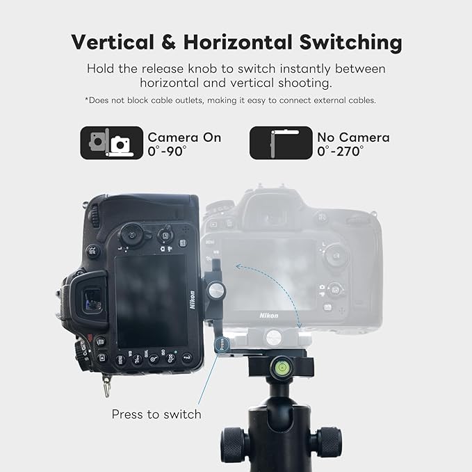 Camera Foldable L Bracket for DSLR, Arca-Swiss Quick Release Vertical Camera Mount, Lightweight CNC Aluminum Tripod Quick Release Plate Compatible with Sony Canon Nikon Fuji 11LB Load