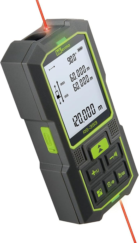 Inkerma Dual Laser Measurement Tool, 393Ft/120M Bilateral Laser Distance Meter, Rechargeable Laser Measure with Ft/in/M Multiple Units, Angle Sensor, Pythagorean Mode, Area and Volume
