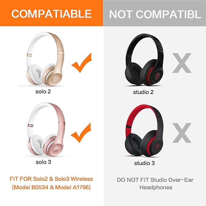 Replacement Ear Pads for Beats Solo 3, Ear Cushions for Beats Solo 2 & Solo 3 Wireless/Wired Headphones, Not Fit Beats Studio On-Ear Headphone with Stronger Adhesive, Thicker Memory Foam(White)