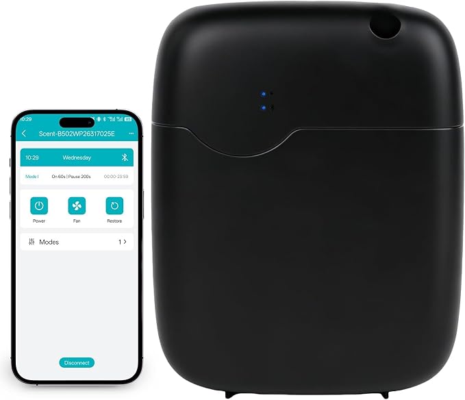 Waterless Essential Oil Diffuser, Bluetooth Smart Cold Air Scent Machine with 400ml Oil Bottle, 2000 Sq.Ft Coverage Aromatherapy Diffusers for Large Room Home Hotel Office Spa with App Control (Black)