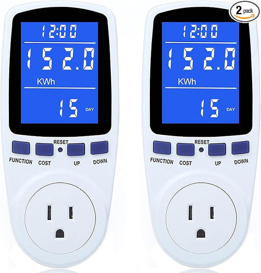 2 Pack Upgraded Watt Meter Power Meter Plug Home Electricity Usage Monitor, Electrical Usage Monitor Consumption, Energy Voltage Amps Kill Meter Tester with Backlight, 7 Modes Display