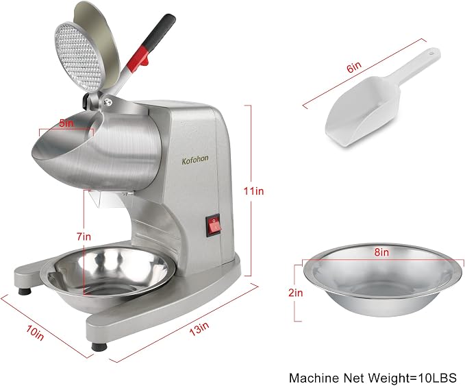 Electric Ice Shaver,Shaved Ice Machine Strong Powerful For Home&Commercial Use,Steel Ice Crusher With Dual Blades&Lips,Higher Ice Outlet for Plate,Bowl&Cup,300W/2200rpm/220lbs/hrs. | dual covers, dual cutters, fully stainless steel, high ice port, suit...