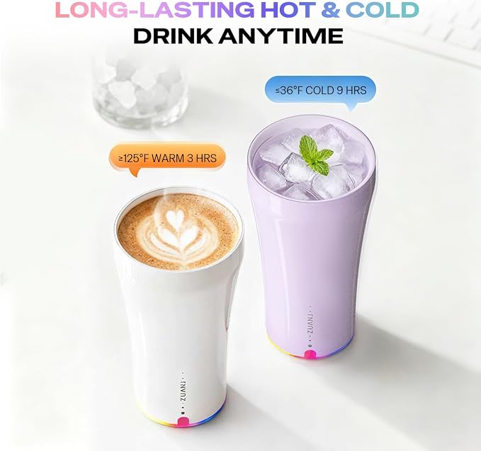 ZUANJ® Self-Stirring on the go Coffee Mug Travel Tumbler 13.5oz Automatic Magnetic Mixing LED Temperature Indicator IP67 Waterproof Keeps Hot 3Hrs & Cold 9Hrs USB-C Rechargeable Tea Protein Shakes