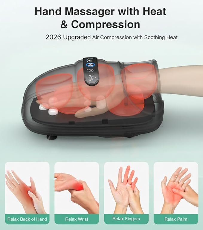 Medcursor Cordless Hand Massager, 2026 Upgraded, Hand Massager with Heat and Compression, Hand Warmer with Acupressure Beads, 6 Massage Modes, 2 Heat Levels, 3 Timers