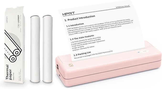 HPRT Bluetooth Wireless Printers MT810 for Portable Travel，with Printer Paper Rolls for MT810(2 Rolls | 8.3''x23')