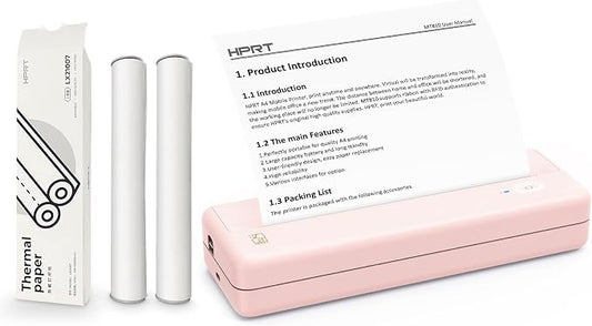 HPRT Bluetooth Wireless Printers MT810 for Portable Travel，with Printer Paper Rolls for MT810(2 Rolls | 8.3''x23')