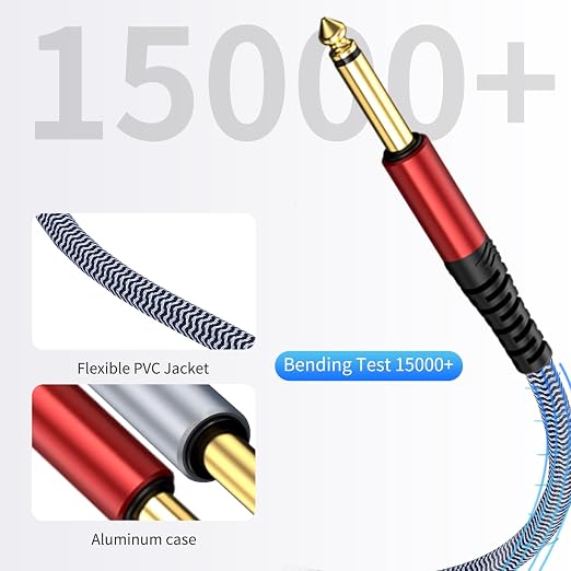 1/4 Guitar Instrument Cable 50ft 2-Pack, Straight to Straight 1/4 Instrument Cable Compatible with Electric Guitar,Bass,Drums,Pedal,Amplifier,Preamp,Mixer,Tuner,Speaker,Acoustic