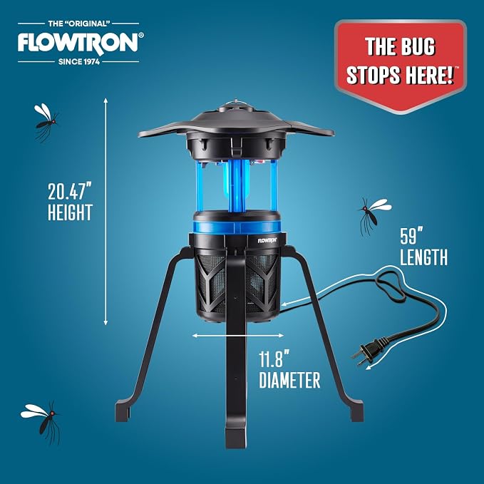 Flowtron Indoor Outdoor Bug Trap Zapper | Electric Insect Killer with UV Light & Fan | 800 Volt Stun Grid & 530 Sq Ft Coverage | Silent Mosquito, Fly, Gnat, Insect Trap for Patio, Yard, Home, Garage