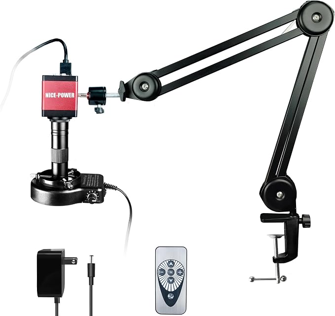 NICE-POWER Digital Microscope Camera, 13MP 1080P HDMI VGA Industrial Video Microscope, 150X Zoom C-Mount Lens, Foldable Stand, LED Ring Light, Soldering Microscopes for Electronics Repair