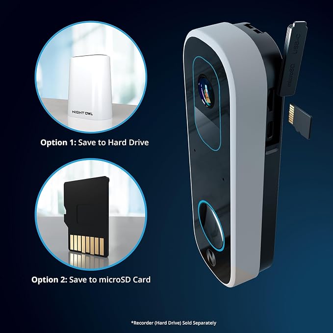 Night Owl 2K Wi-Fi Smart Dual-Powered Video Doorbell with Chime - Black