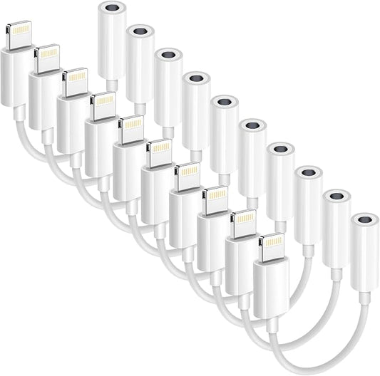 Apple MFi Certified 10 Pack Lightning to 3.5 mm Headphone Jack Adapter for iPhone, iPhone Aux Adapter Converter Dongle Audio Cable Compatible with iPhone 14 13 12 11 X XS 8 7 Whtie