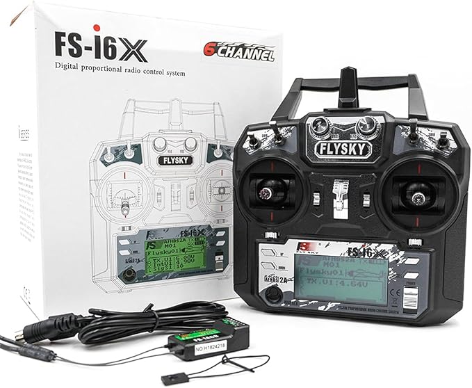 FLYSKY FS-i6X 10CH 2.4GHz RC Transmitter Controller with FS-iA6B Receiver Upgrade Cable for RC Boat Racing Drone (Mode_2)