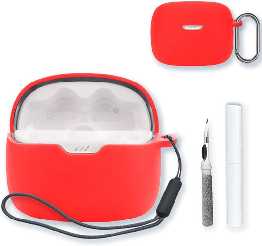 Case for JBL Tune 245NC TWS-True Wireless Earbuds,Soft Protective,BOVUGAC Silicone Case Cover with Keychain & Cleaning Kit & Lanyard for JBL Tune 245NC TWS Earbuds-Red
