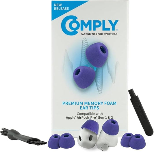Comply Memory Foam Replacement Earbud Tips for Apple AirPods Pro 1 & 2 | Ultimate Comfort, Secure Fit, Superior Noise Isolation | Anti Slip, Prevent from Falling Out | Purple, Large (3 Pairs)