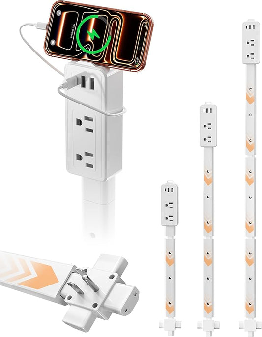 Blueera Electrical Outlet Extender Stick Features USB-C, 2 USB-A, 2AC Outlets, 17"-36" Extandable Outlet Access Hard-to-Reach, 4-Way Wall Plug Power Socket Extender Behind Couch, Nightstands-1 Pack