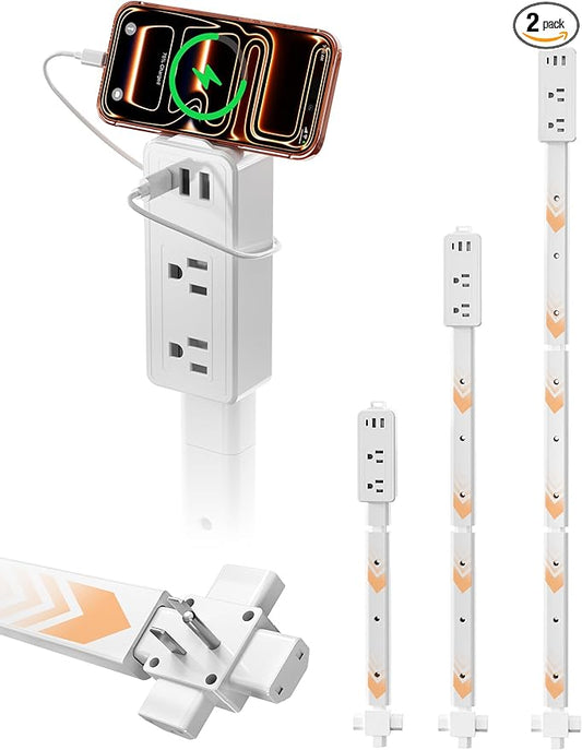 Blueera 2 Pack Electrical Outlet Extender Stick Features USB-C, 2 USB-A, 2AC Outlets, 17"-36" Extandable Stick Access Hard-to-Reach, 4-Way Wall Plug Power Socket Extender Behind Couch, Nightstands