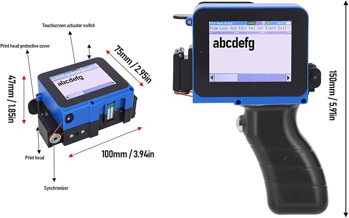 WALFRONT Handheld Inkjet Printer Touch Screen Portable Coder High Definition LED 4.3 Inch Screen Fast Drying Printing for Wood Acrylic Fabric Plastic Leather 25 Languages