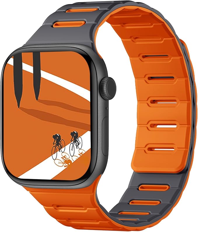 Bandletic Reversible Magnetic Band Compatible with Apple Watch Bands for Women 40mm 41mm 42mm(Series 11 10) 38mm Men, Strong Magnet Sports Strap for iWatch Series 9 8 7 6 5 4 SE 3-1, Space Gray/Orange