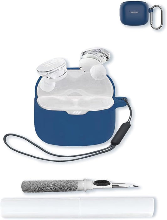 Case for JBL Tune Buds - True Wireless Noise Cancelling Earbuds,Soft Protective,BOVUGAC Silicone Case Cover with Keychain & Cleaning Kit & Lanyard for JBL Tune Buds Earbuds-Blue